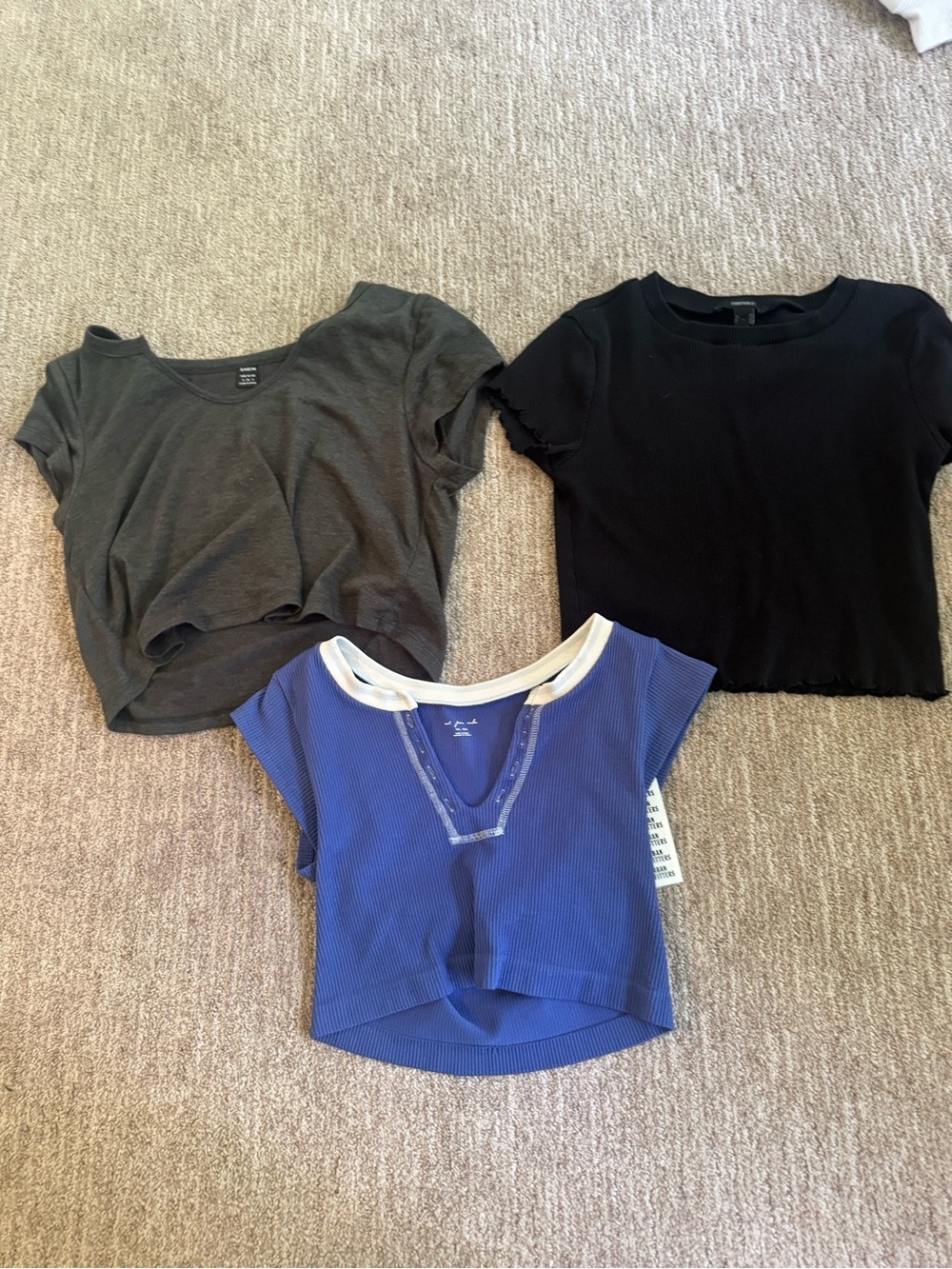 Urban Outfitters Kids Short Sleeve Crop Tee Trio - Blue, Black, Charcoal